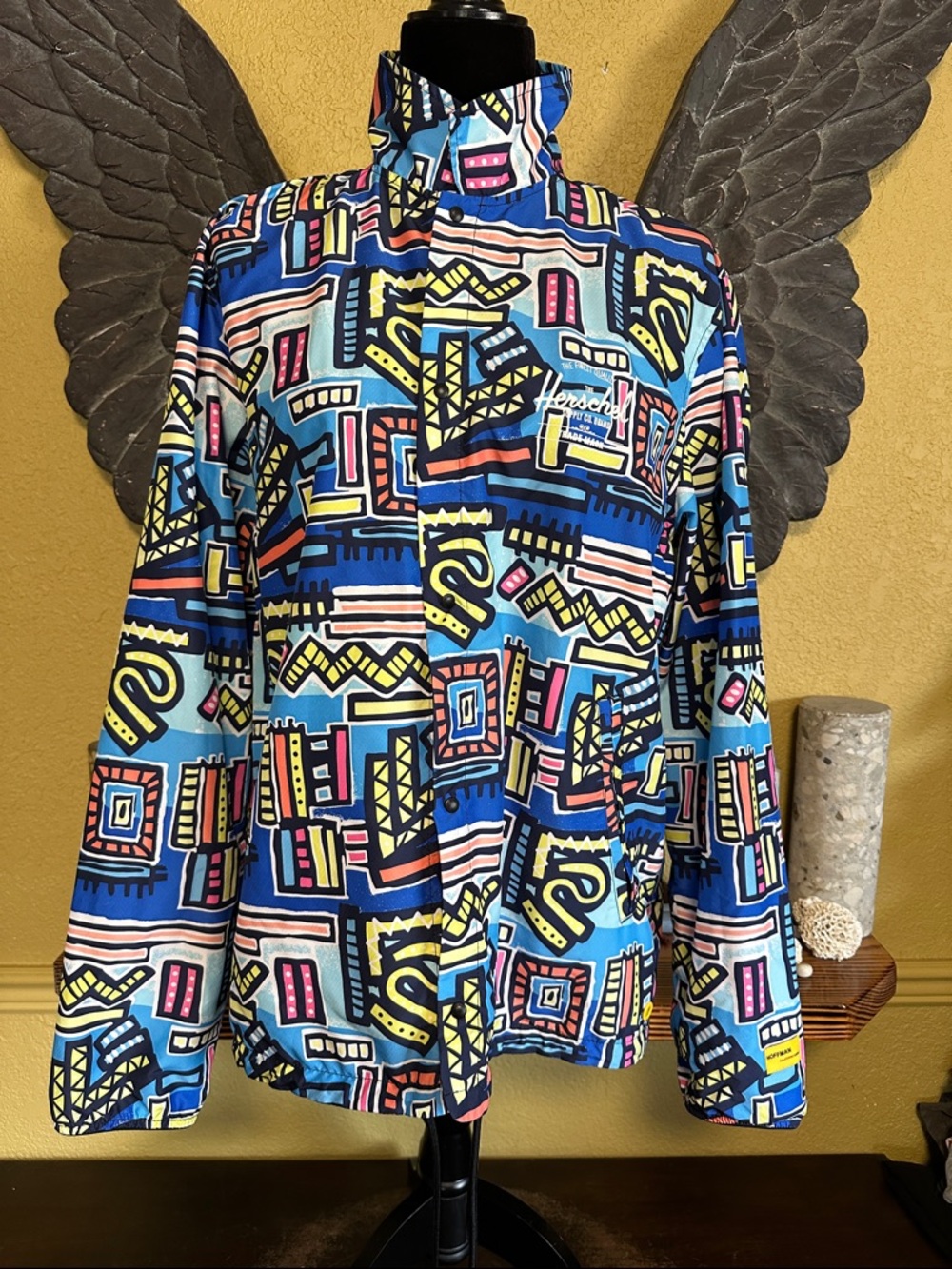 Herschel Blue Geo-Print Casual button down Shirt Jacket